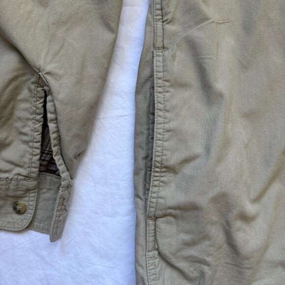 Wrangler flannel lined shacket w/ pockets, khaki w/ brown plaid interior, size M - Picture 4 of 6